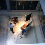 Our workshop studio in the basement atrium - a mixture of natural and continuous light sources.